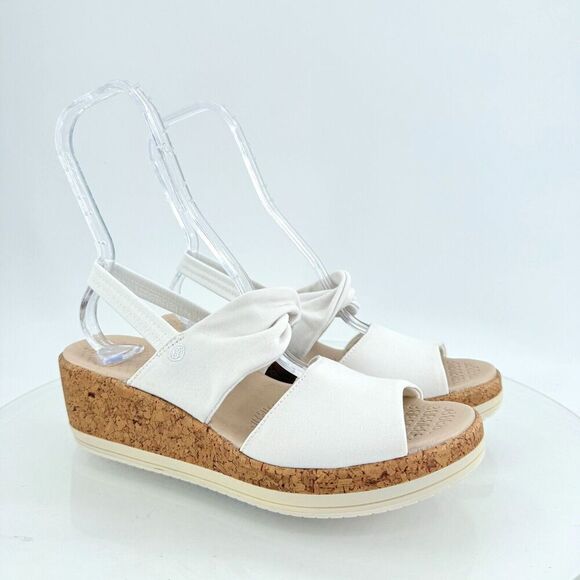 Bzees Women Remix Sandal Size 11 Wedge Heel Slip On WhiteTextile Casual Comfy - Picture 1 of 14